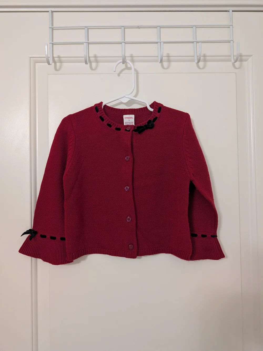 Vintage Gymboree Victorian Charm Red Velvet Bow Cardigan Sweater Size 3